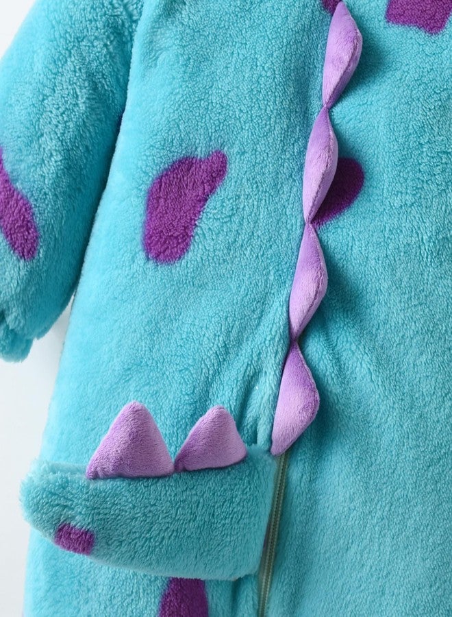 Nicoxijia Toddler Baby Halloween Costume Fuzzy Warm Hooded Romper Funny Cosplay Zip-Up Jumpsuit Fall Winter Animal Outfit (Blue, 6-12 Months) - Image 5